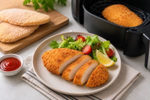 Frozen breaded chicken in air fryer basket