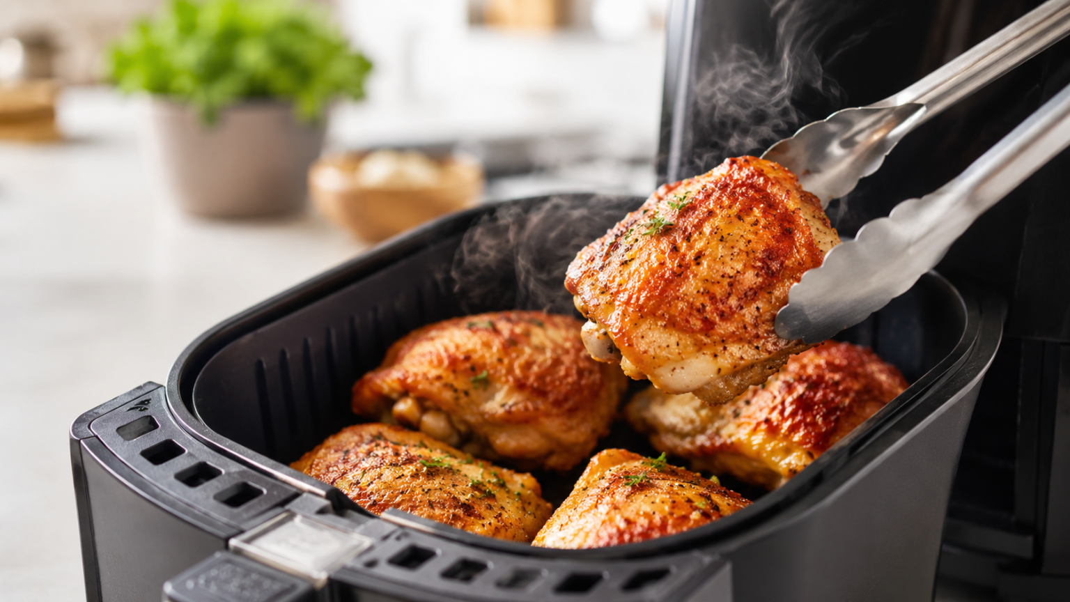 Frozen Chicken Thighs in Air Fryer: Easy Crispy Dinner Guide Frozen chicken thighs cooking in an air fryer until crispy and golden