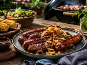 BBQ sausages with onions