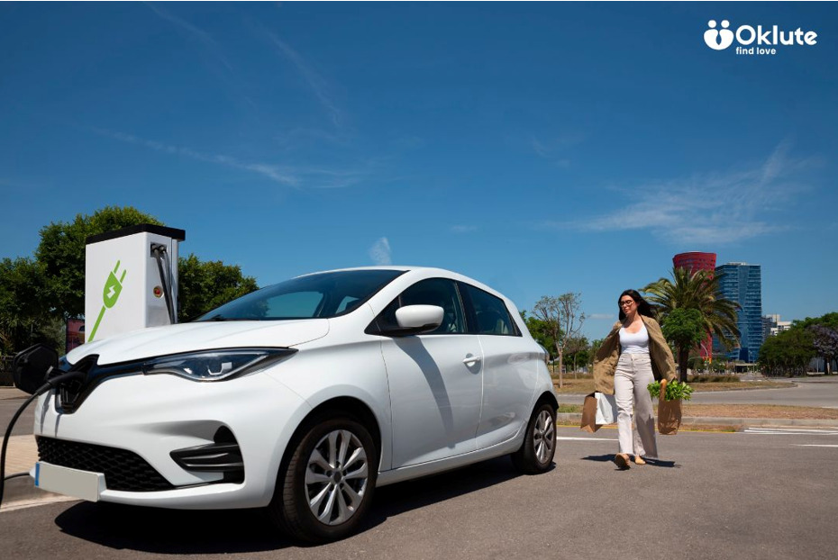 Electric vehicle connected to a public charging station
