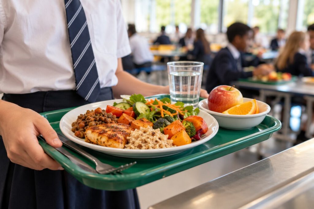 New School Food Standards in England: What Changes in 2027? New school food standards meal with vegetables and fruit